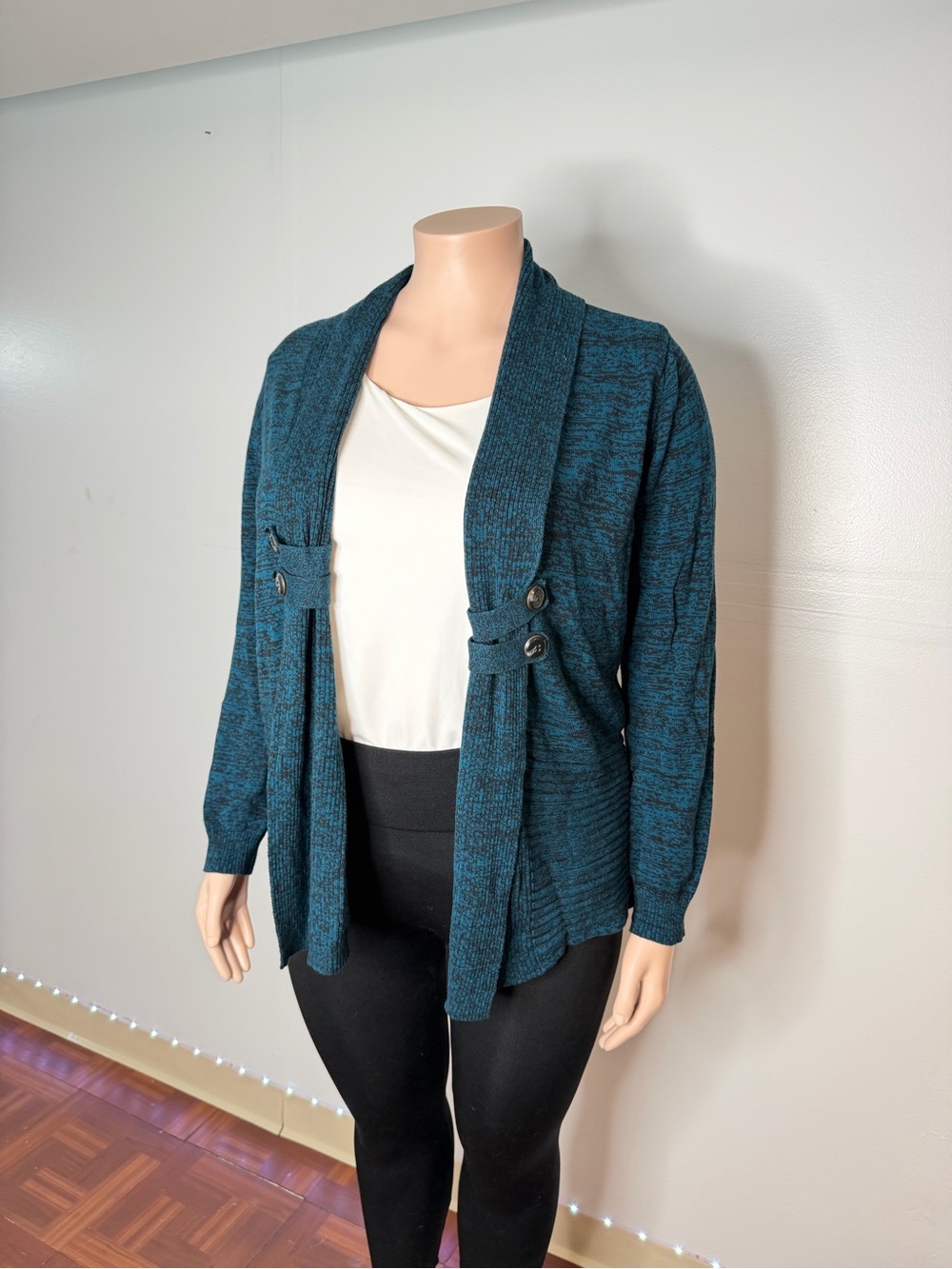 WApt. 9 Teal Open-Front Button-Tab Knit Cardigan